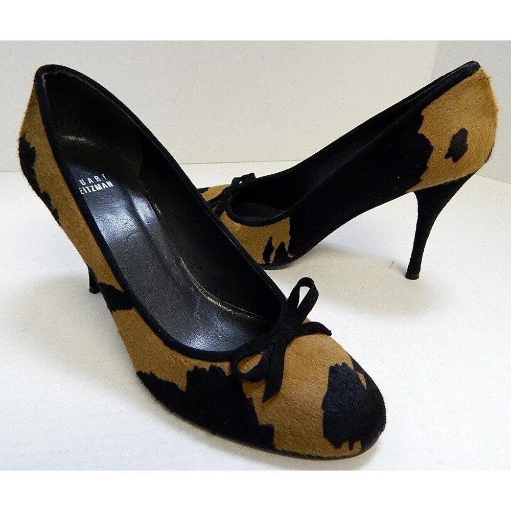 Stuart Weitzman Brown‎ Black Calf Hair Print Pumps 9.5 M
